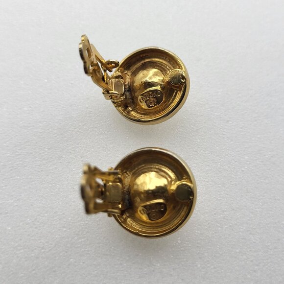 Vintage Cadoro Gold Tone Clip-On Earrings With Clear Rhinestones - Picture 11 of 13